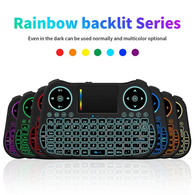Goede MT08 Mini Keyboard Rgb Backlit Engels Russische Lucht Muis 2.4 Ghz Draadloze Oplaadbare Toetsenbord Touchpad Voor Android Smart Tv Box