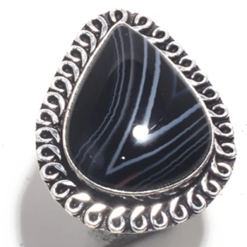 

Genuine Botswana Agate Ring Silver Overlay over Copper , Hand Made Women Jewelry gift , Size: 8.25, R6720