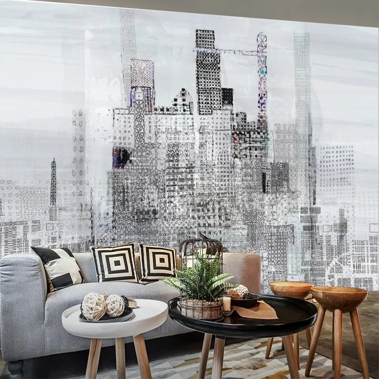 

Large Mural 3D European Style New York Times Square Hand-Painted Street View Wallpaper Wall Black And White City Hand-Painted