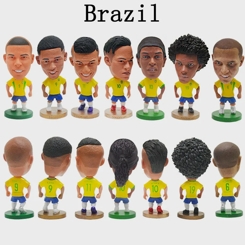 

6.5cm Brazilian national team Ronaldo Neymar Carlos Ronaldinho 2.5inch PVC Resin Dolls toy figure Car Decor Doll Action figures