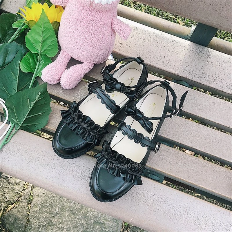 Девушки Лолита Kawaii кукла гофрированные школьные однотонные Кожаные туфельки женские японский стиль JK Academy принцесса аниме вечерние Косплей Coatume