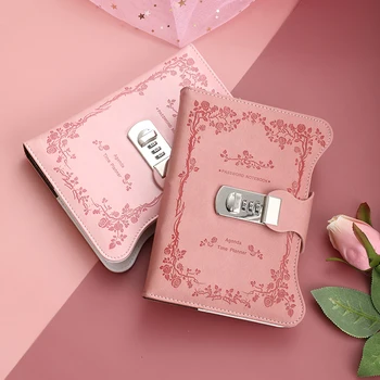 

B6 notepad small fresh and simple retro password imprinted notebook with lock 2020 new dairy notebook with lock personal