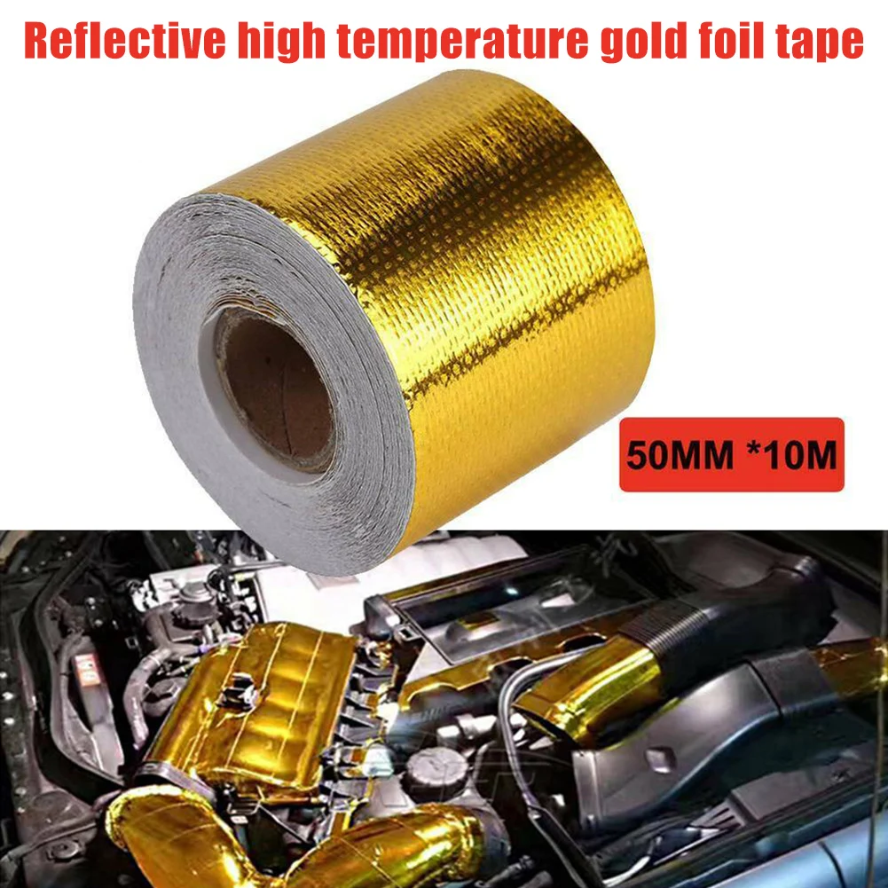 

50mmx10M Reflective High Temperature Gold Roll Adhesive Heat Shield Wrap Tape Packing Accessory 12