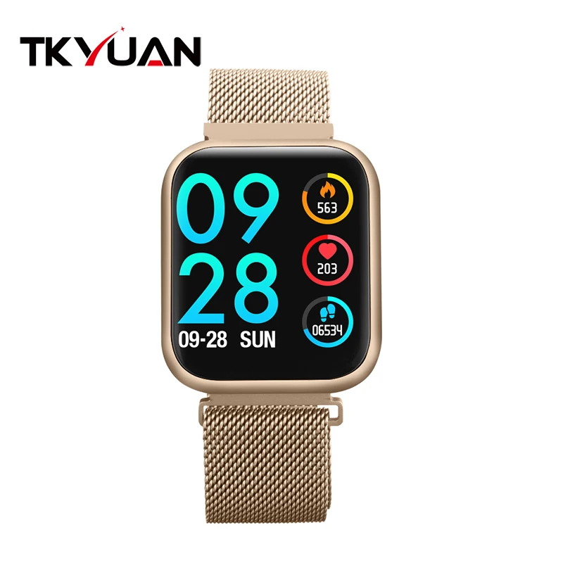 gold metal TKYUAN, умные часы P80, полностью Сенсорное, кровяное давление, пульсометр, трекер сна, здоровье, фитнес-часы, для мужчин и женщин, Смарт-часы - Цвет: gold metal