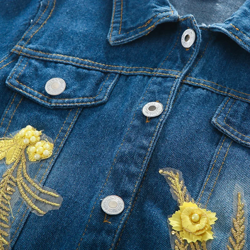 Girls Two-piece Denim Sets Spring Autumn Children Cowboy Long Sleeve Blue Jacket Floral Pants Kids Casual Outfits