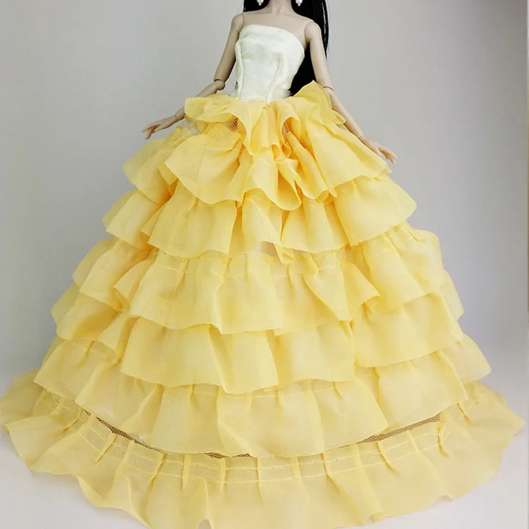 yellow Кукла многослойное платье торт кружева вечерние платье, вечерний наряд кукла принцесса одежда наряд DIY аксессуары для кукла 1/6 игрушки - Цвет: yellow