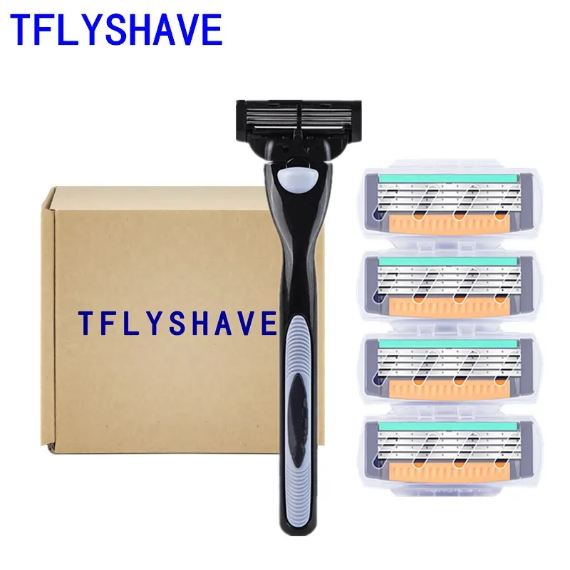 

TFLYSHAVE 1 Holder 4pcs Blades Men 4 Layer Shaver Razor Blades Manual Hair Remover High Quality Shaving Razor Replacement Blade