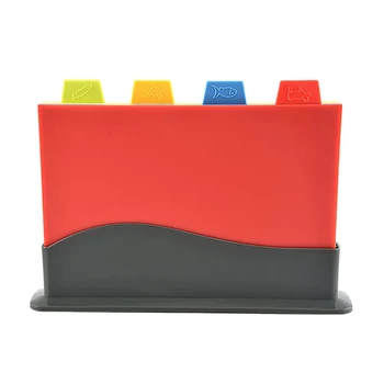 

4Pcs Cutting Chopping Board Set Fruit Non Slip Separately With Stand Supplies Food Preparation Colour Coded Block Kitchen Meat