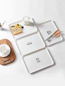 

1pcs Plastic Plate Rectangular Breakfast Service Plate Household Simple Bread Breakfast Plate Snack Serving Plate Kitchen tools