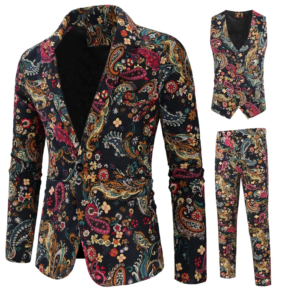 print 3 PCS Новинка, модный мужской костюм с принтом в китайском стиле, Мужская Банкетная одежда, комплект из 3 предметов, приталенный свадебный смокинг(пиджак+ жилет+ брюки - Цвет: print 3 PCS