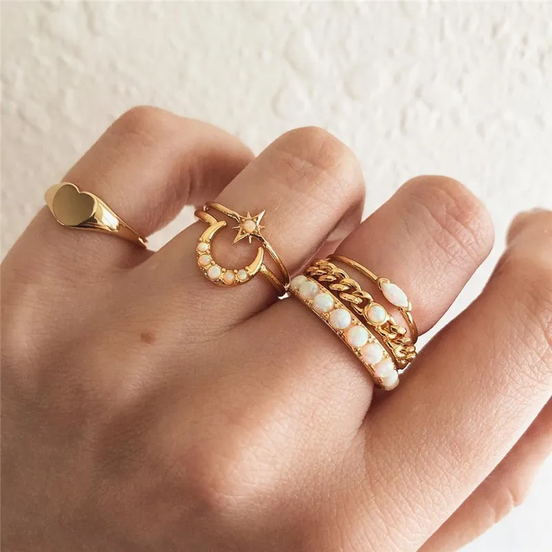 WUKALO 11 шт./компл. простой дизайн круглые золотые Цвет набор колец для Для женщин ручной работы в виде геометрических фигур палец кольцо набор женских украшений подарки - Цвет основного камня: 15889