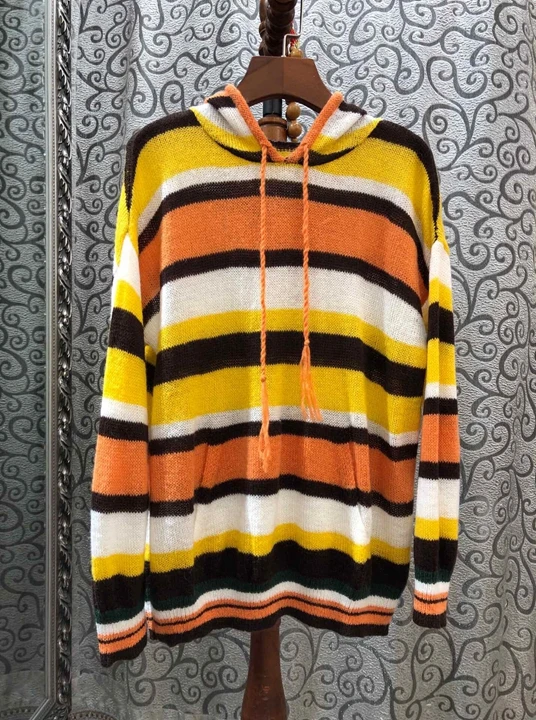 The new autumn and winter women's hooded loose wild spell color striped sweater sweater 1011