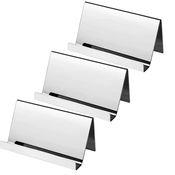 

3 Pack Stainless Steel Business Cards Holders Desktop Card Display Business Card Rack Organizer (Silver)