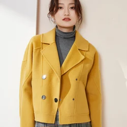 Outono e inverno 100% puro casaco de lã senhoras moda clássico botão curto casaco de caxemira senhoras casaco de lã elegante longo