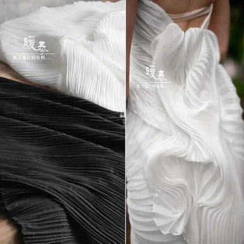 

Striped folds Chiffon Fabric Hundred Pleats DIY Patchwork bazin riche Pants Skirt Dress Designer Fabric