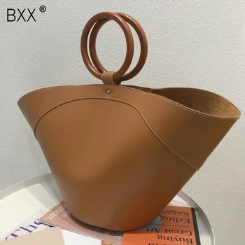 

[BXX] Solid Color PU Leather Large Capacity Bucket Bags For Women 2020 Luxury Brand Designer Composite Bag Ladies Handbags HI589