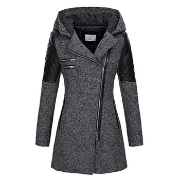 

New 2019 Women Winter Hooded Coat Autumn Zipper Slim Outerwear Spring Fashion Patchwork Black Female Warm Windproof Overcoats
