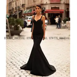 2020 черная Русалка вечернее платье без рукавов из сатина на тонких бретелях с длинным Арабская, Дубай платья для выпускного в деловом стиле