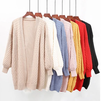 

Spring Sweater Cardigans Women 2020 V neck Puff Sleeve Loose Sweater Jacket Solid Female Autumn Knit Coat