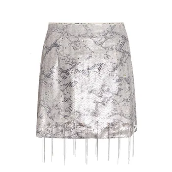 

Streetwear leather skirt women 2020 spring new fashion clothing female short skirt Punk High waist Snake pattern cowboy style
