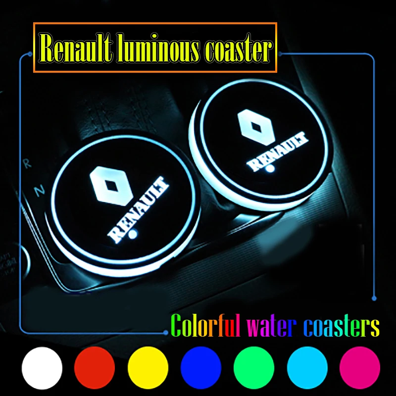 

1pcs New Car Styling For Renault Duster Megane 2 Logan Megane 3 Clio Logo Light LED Cup Drink Holder Anti Slip Car Accessories
