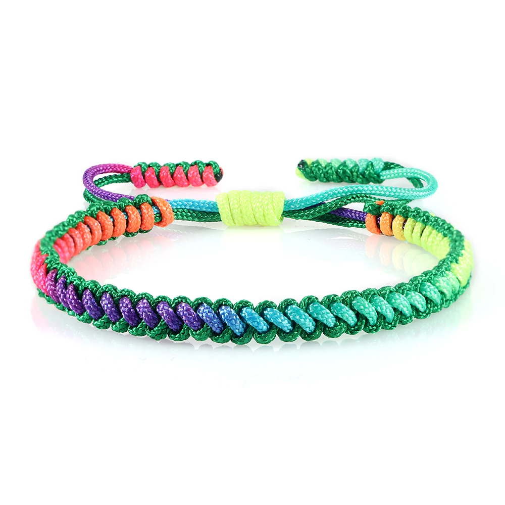 Rope Bracelet Lucky Colorful Rainbow Knots Braided Adjustable Prayer Nylon Rope Women Men Couple Handmade Travel Gift