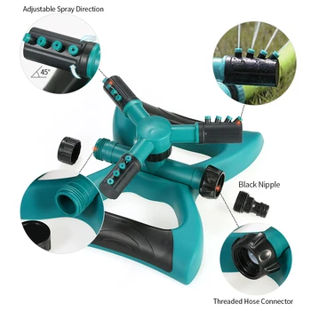 

New Auto 360 Degree Rotating Lawn Watering Sprinkler Adjustable Irrigation System with Three Arm Sprayer and Nipple Garden Sprin
