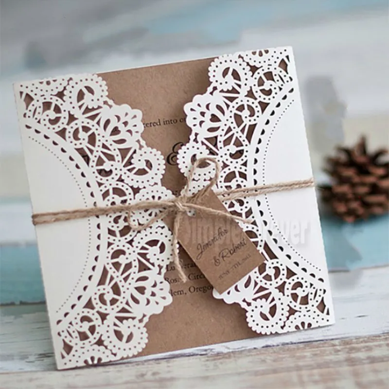 

Laser Cut Wedding Invitations Cards +Tags Vintage Wedding Bridal Shower Gift Greeting Card Kits Event Party Supplies Decor