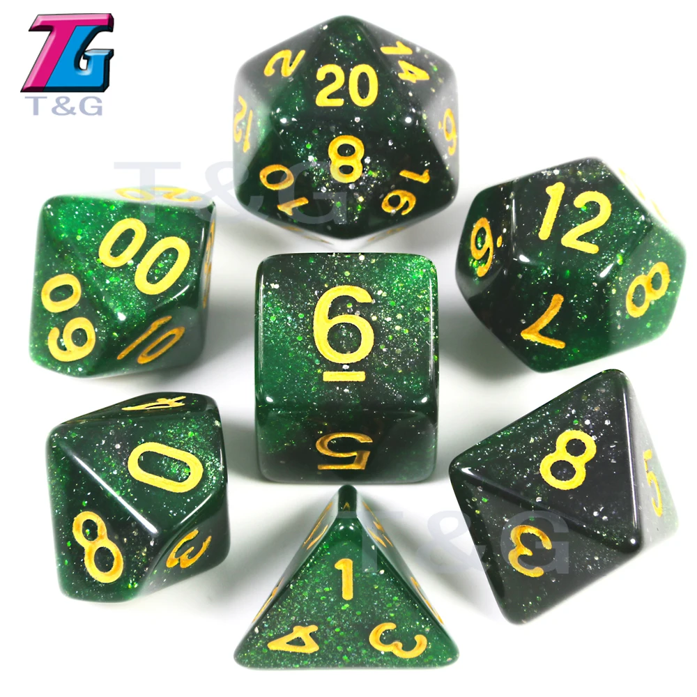 7 двухцветных кубиков D4 D6 D8 D10 D% D12 D20 отлично подходит для D& D золотых цифровых игр - Цвет: Зеленый