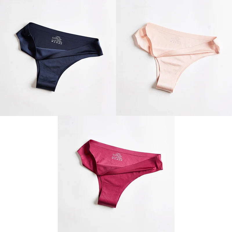 blue pink red Трусики, женское нижнее белье, сексуальные, бесшовные, спортивные, женские, Т-образные, мягкие, стринги, для женщин, нижнее белье, ледяной шелк, 3 шт. BANNIROU - Цвет: blue pink red
