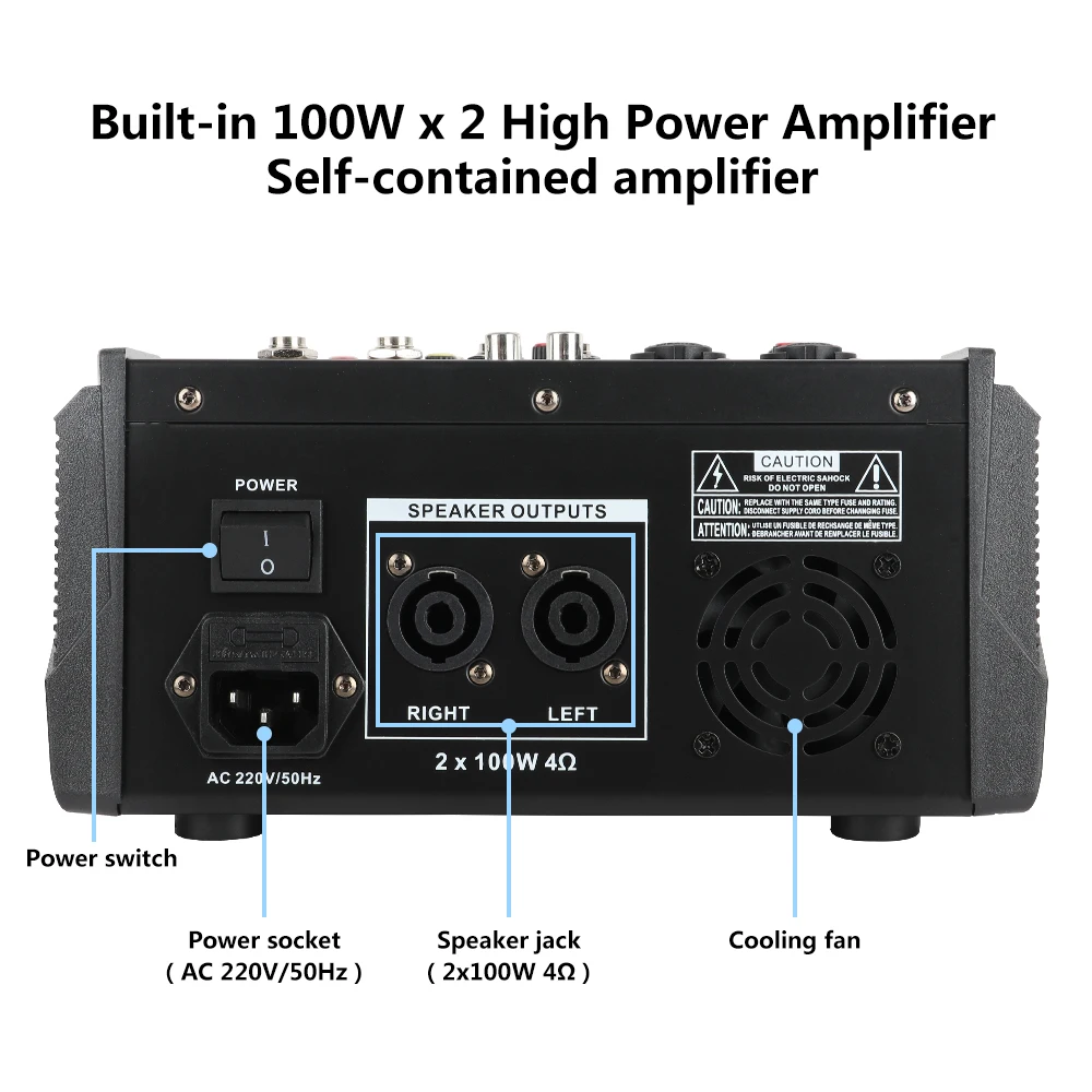 PA4 4 канала аудио микшер звук микшерный пульт с Bluetooth USB Запись 48 В Phantom power Monitor пути Встроенный усилитель мощности