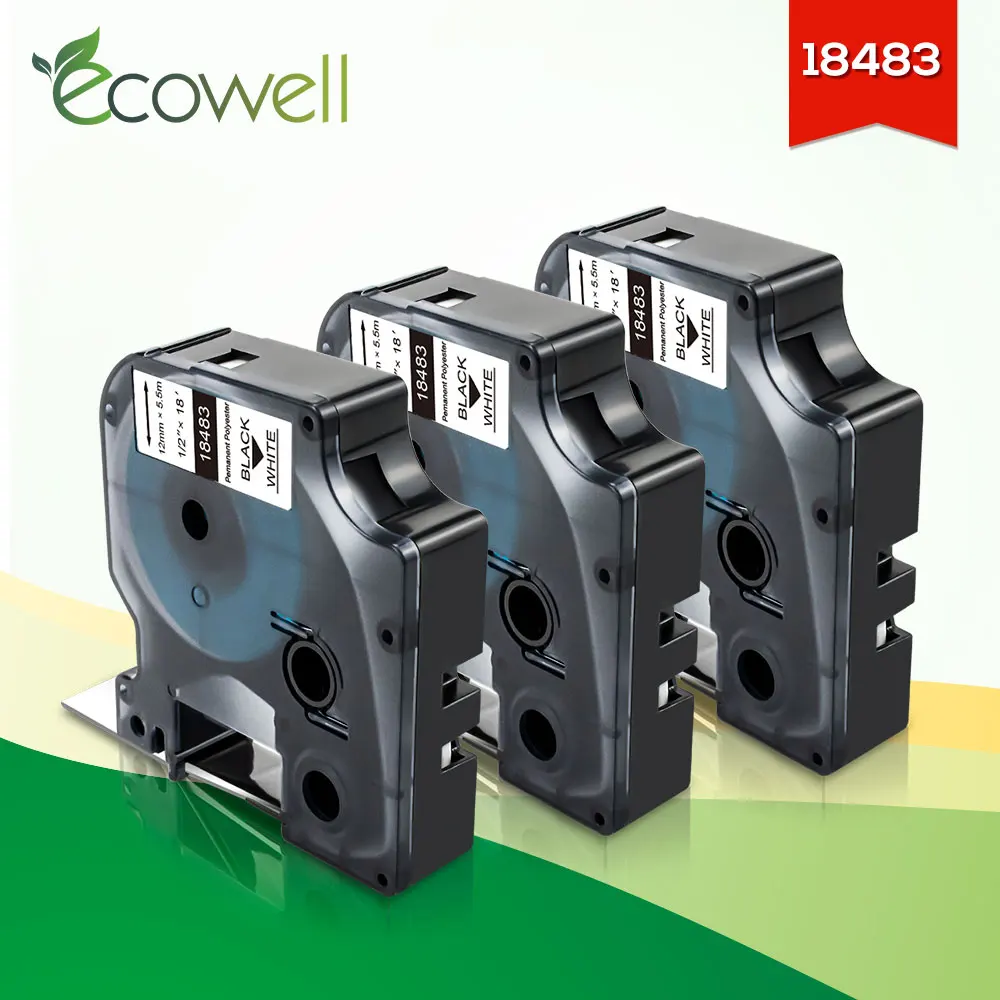 Ecowell 3PK 18483 совместимый для Dymo Rhino IND Перманентный полиэстер этикетка 12 мм