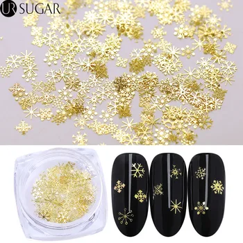 

Gold Snowflake Nail Rhinestones Christmas Nail Glitter Sequins Halloween Metal Flakies Tips Nail Art 3D Decorations DIY