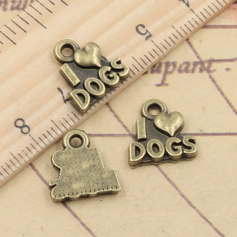 20pcs 매력 내가 사랑하는 개 13x12mm 티베트어 청동 실버 컬러 펜던트 골동품 보석 만들기 DIY 수제 공예