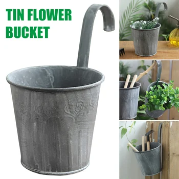 

Newly Vintage Flower Pot Metal Iron Flower Bucket Plants Hanging Pot Container for Home Balcony Wedding Decoration VA88