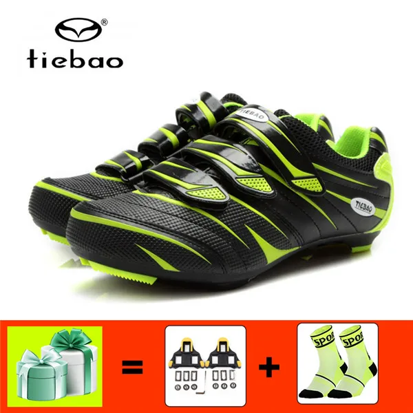 TIEBAO zapatos ciclismo велосипедная обувь велосипед дорожный обувь велосипедная обувь для верховой езды spd бутсы sapatos sapatilha ciclismo - Цвет: 816A green and cleat