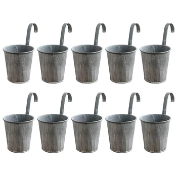 

Iron Hanging Flower Pot, 10 Metal Iron Bucket Hanging Flower Pots for Fence Fence Balcony Garden Terrace