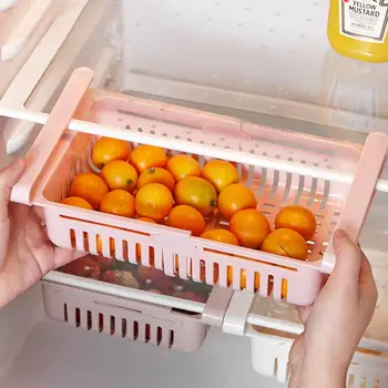 

Refrigerator Storage Basket Plastic Food Container Retractable Storage Rack Organizer Kitchen Tool For Freezer