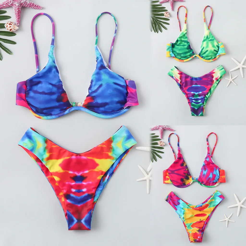 

2020 New Design Split Underwear Set Women Padded Push Up Tie-dyed Bathing Suit High Quality Lady Lengerie Wire Free Intimates