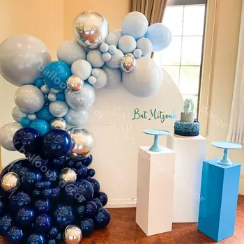 

101pcs 4D Sliver Foild Navy Blue Garland 1 Kit for Birthday Wedding Baby Shower Decorations Party Supplies