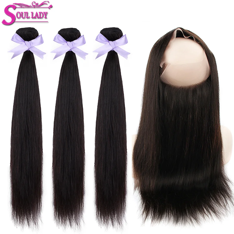 

Soul Lady 360 Frontal With Bundles Non Remy Brazilian Straight Human Hair 3 Bundles With 360 Closures 360 Frontal With Baby Hair