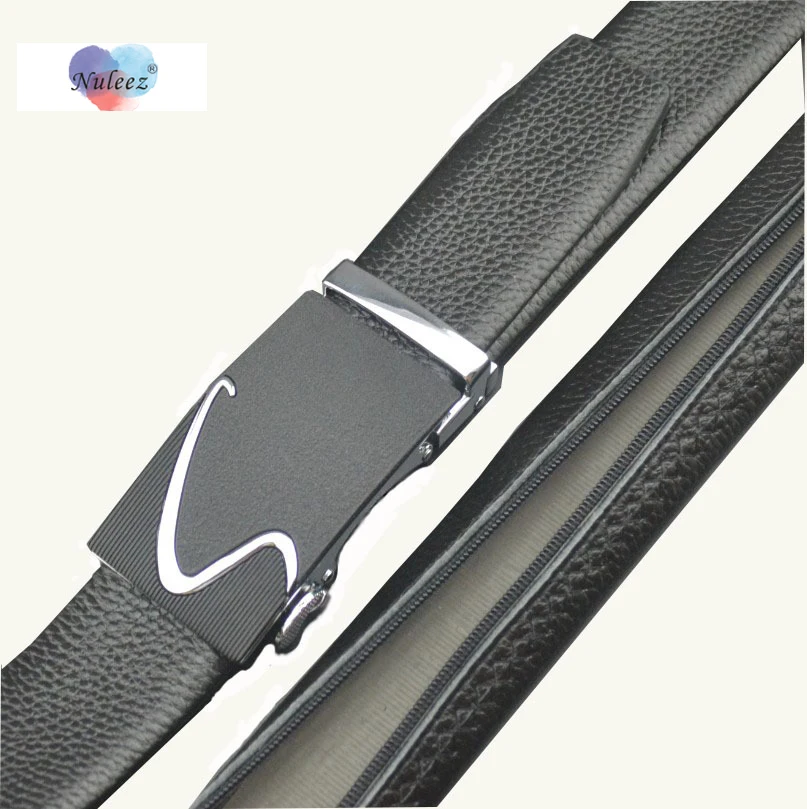 Nuleez real leather belt men to hide money in black and coffee automatically lock head belt strap fashion new gift for boyfriend