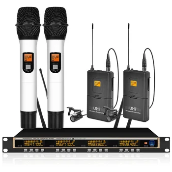 

Professional UHF Wireless Microphone System 2 Handheld 2 Laval Clip Microphone Wireless Conference Microphone Stage School