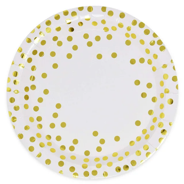 Wedding gold party bronzing dots disposable dishes decorations stamping plate disposable cup anniversaire decoration collection 7inch plate-10pcs