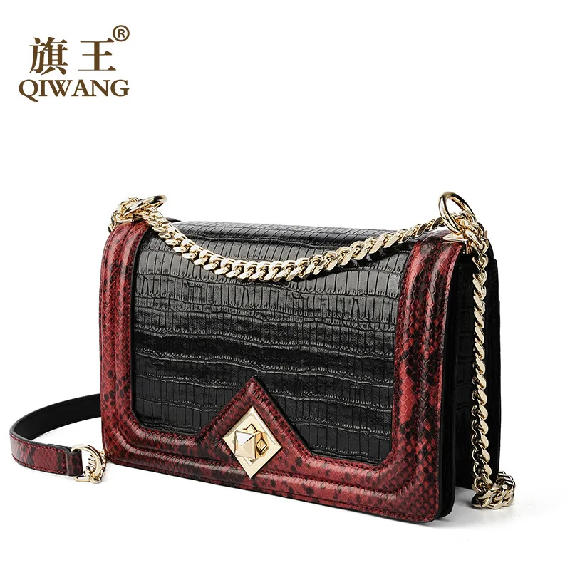 

Wang First Layer WOMEN'S Cow Leather Bag 2019 New Style Fashion Contrast Color Crocodile Pattern bai da xiao CK Origional Crossb