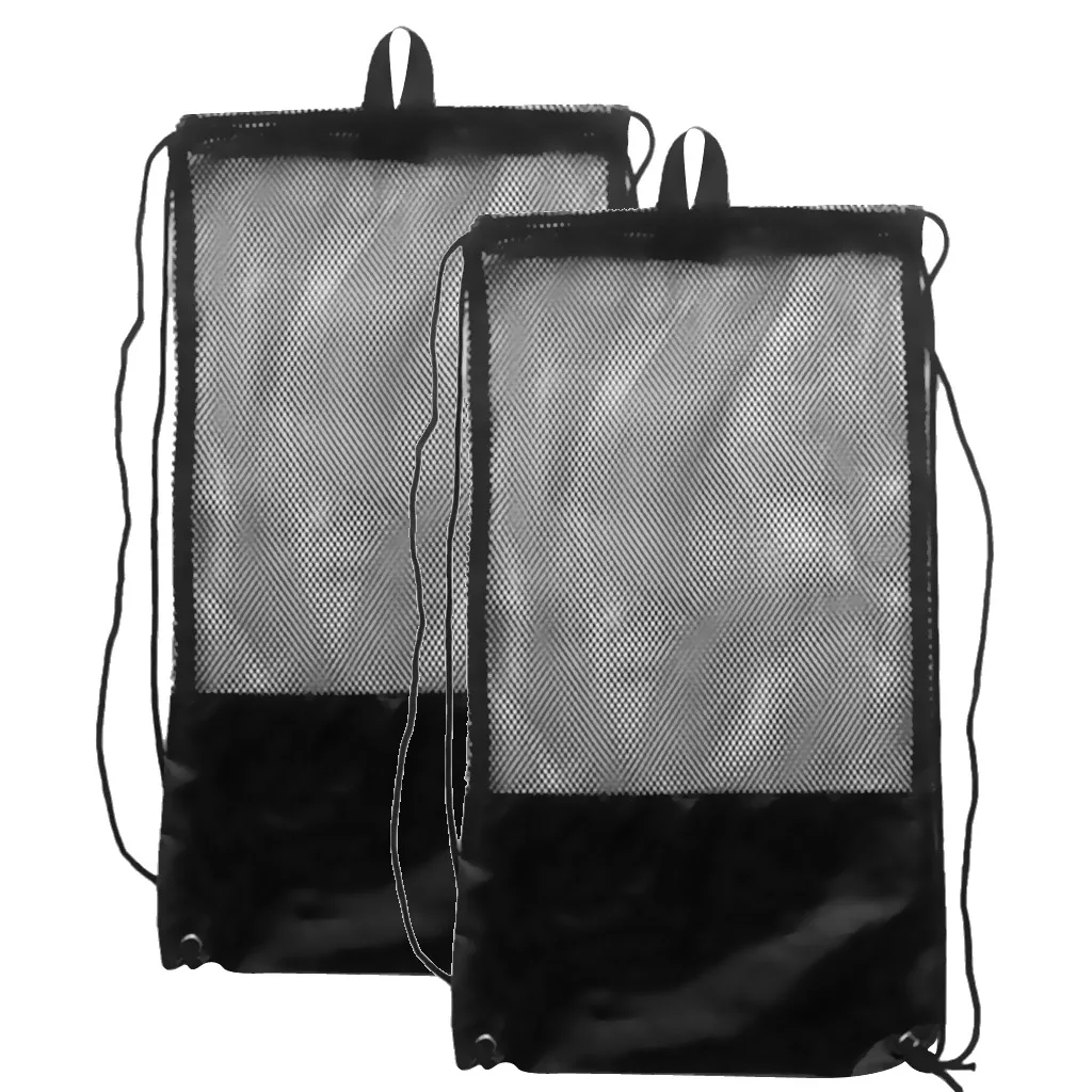 Pack 2 Black Scuba Diving Snorkel Swim Fins Mesh Drawstring Gear Bag & Shoulder Strap