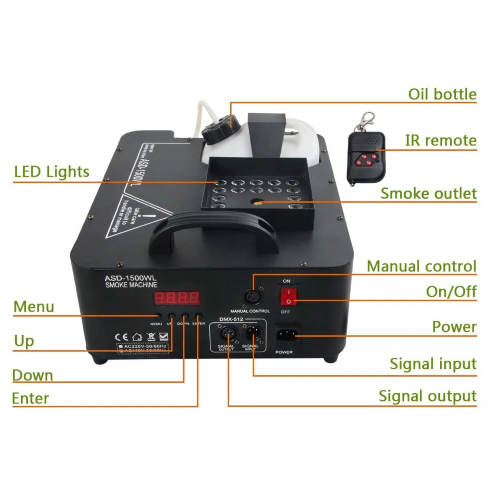 1500W DMX DJ Nebelmaschine RGB 6 LED Show Bühnenlicht Fernbedienung Fog Machine 