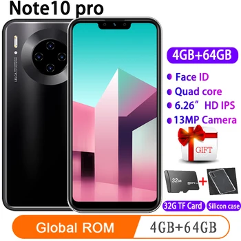 

Note10 pro 13MP Camera 6.26inch Screen mobile phones android 4G RAM 64G ROM celular MTK6580 quad core face ID smartphone