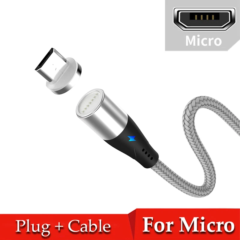 5A Magnetic Charging Cable Micro USB Charger Type C for Samsung Huawei Supercharge Magnet Phone Cord Flash Charge USB Cable - Цвет: Silver For Micro