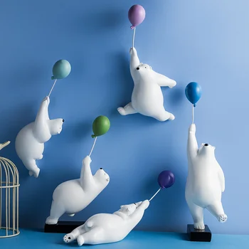 

[HHT] Balloon Polar Bear Wall Hanging Decoration Animal Sculpture Bear Statue Garden Home Living Room Background Decorations